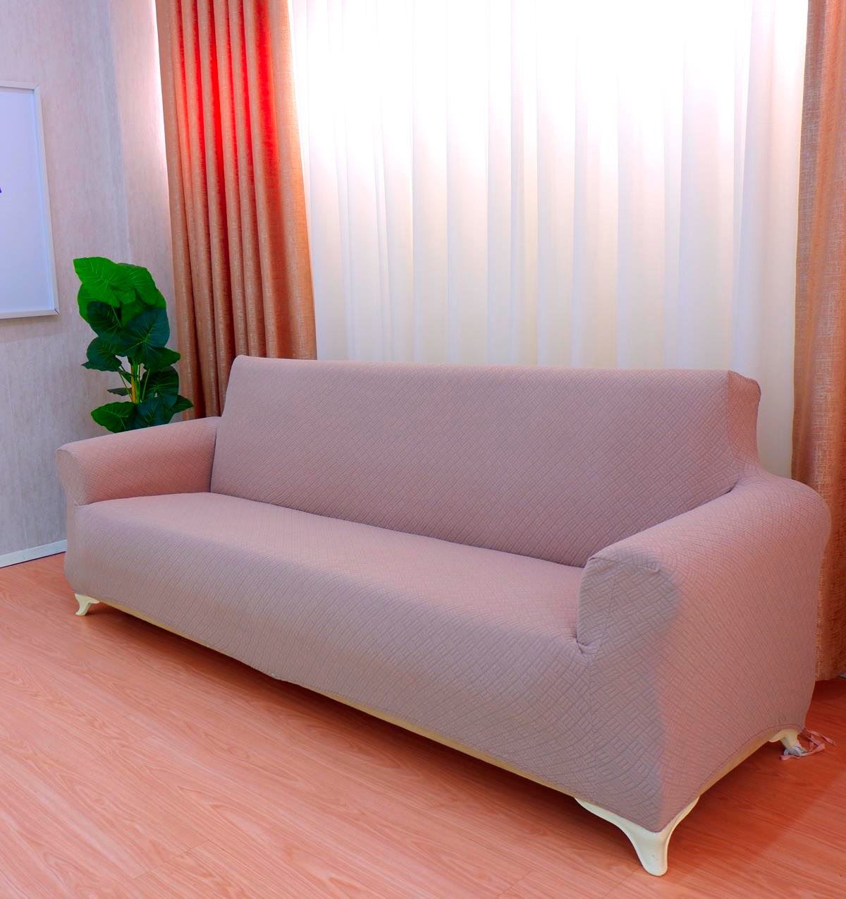 Jakarlı Koltuk Örtüsü Takımı Sepet Desen 3+3+1+1 - Vizon