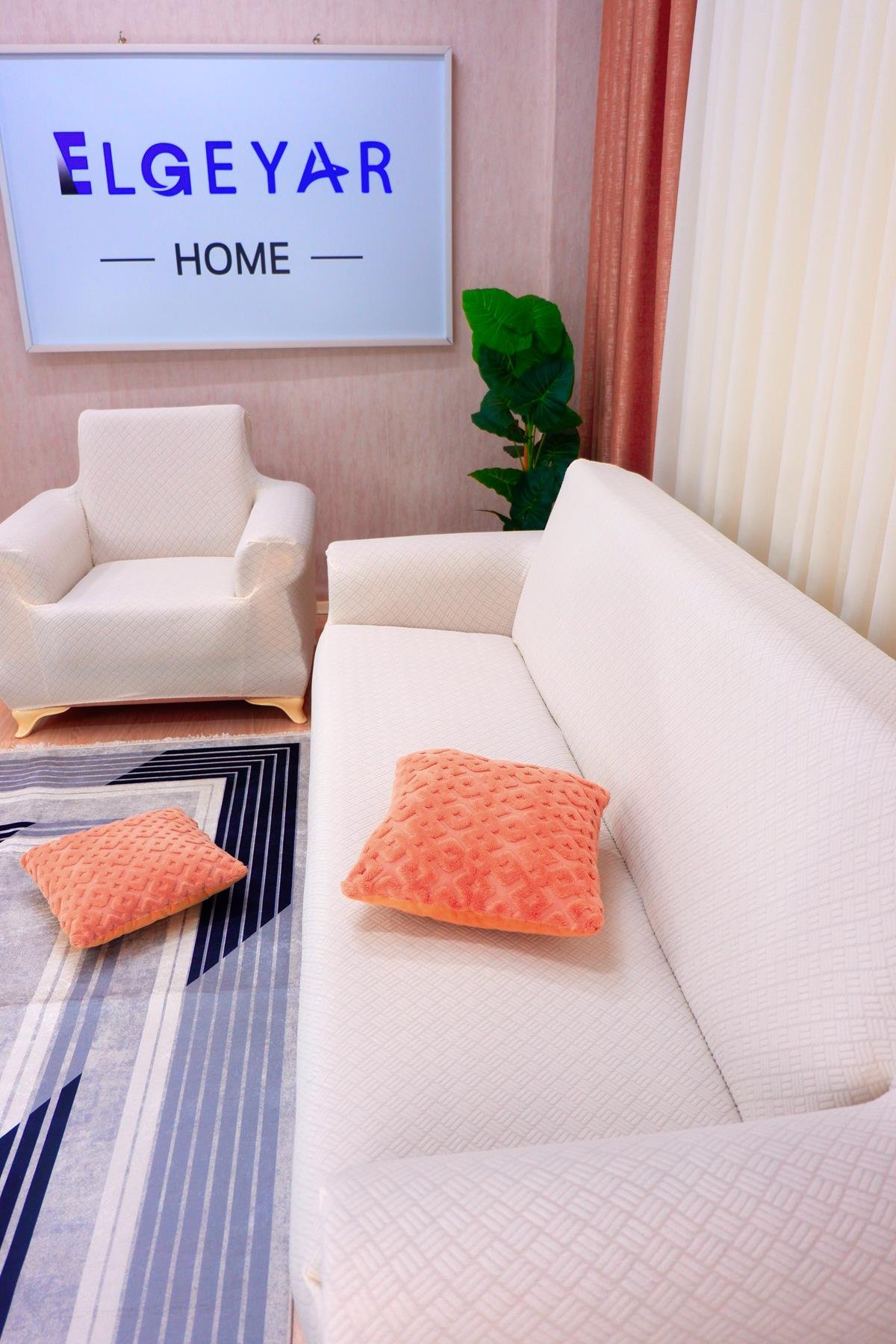 Jakarlı Koltuk Örtüsü Takımı Sepet Desen 3+3+1+1 - Krem