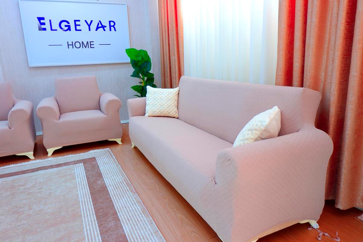 Jakarlı Koltuk Örtüsü Takımı Sepet Desen 3+3+1+1 - Vizon