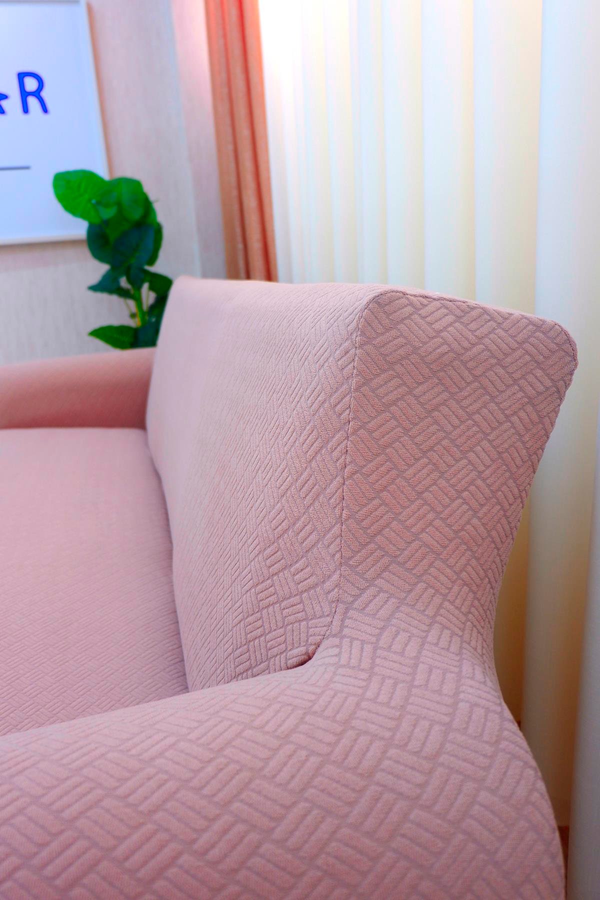 Jakarlı Koltuk Örtüsü Takımı Sepet Desen 3+3+1+1 - Vizon