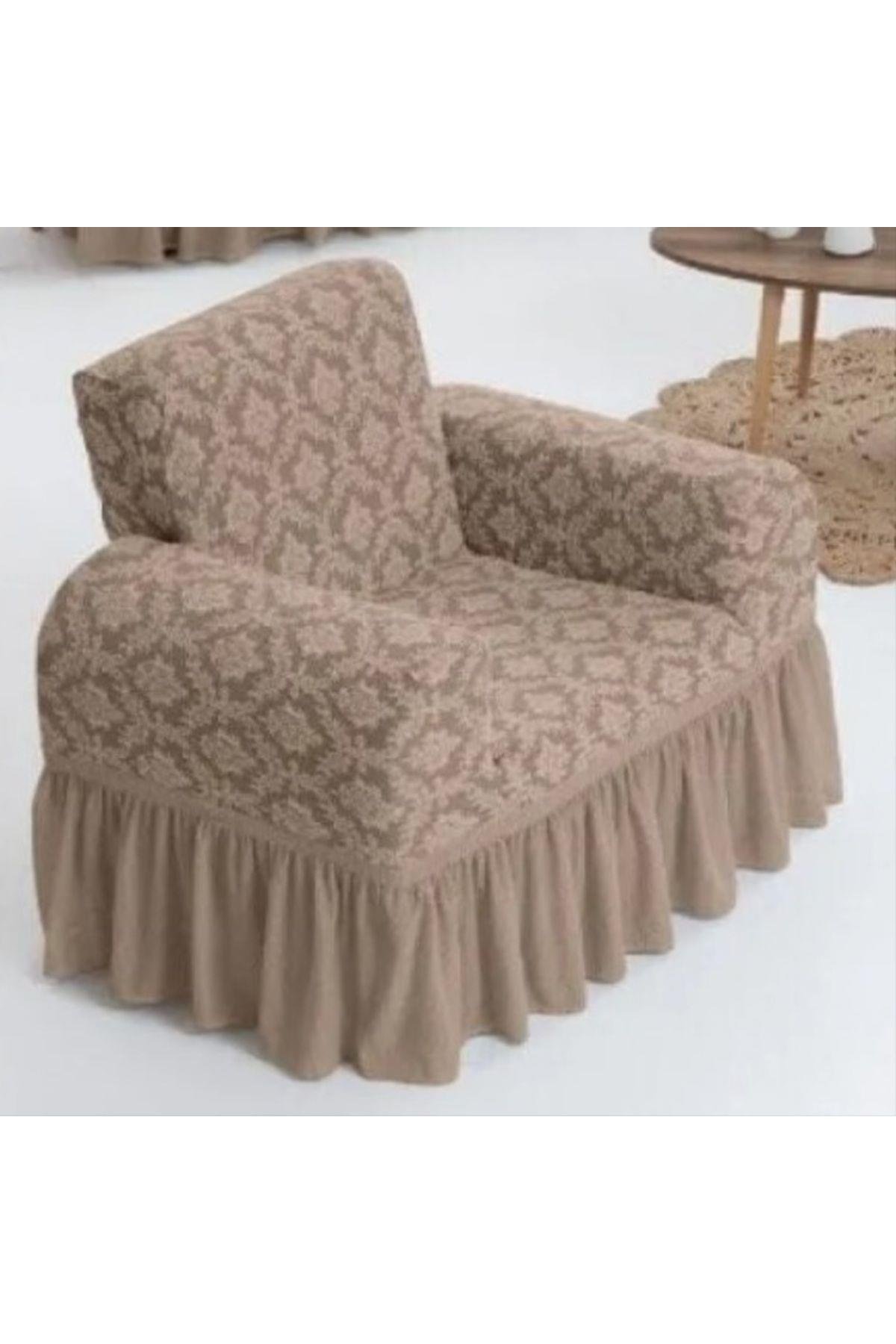 Jakarli tek kişilik koltuk örtüsü ,berjer kılıfı etekli şal desen (1 adet)