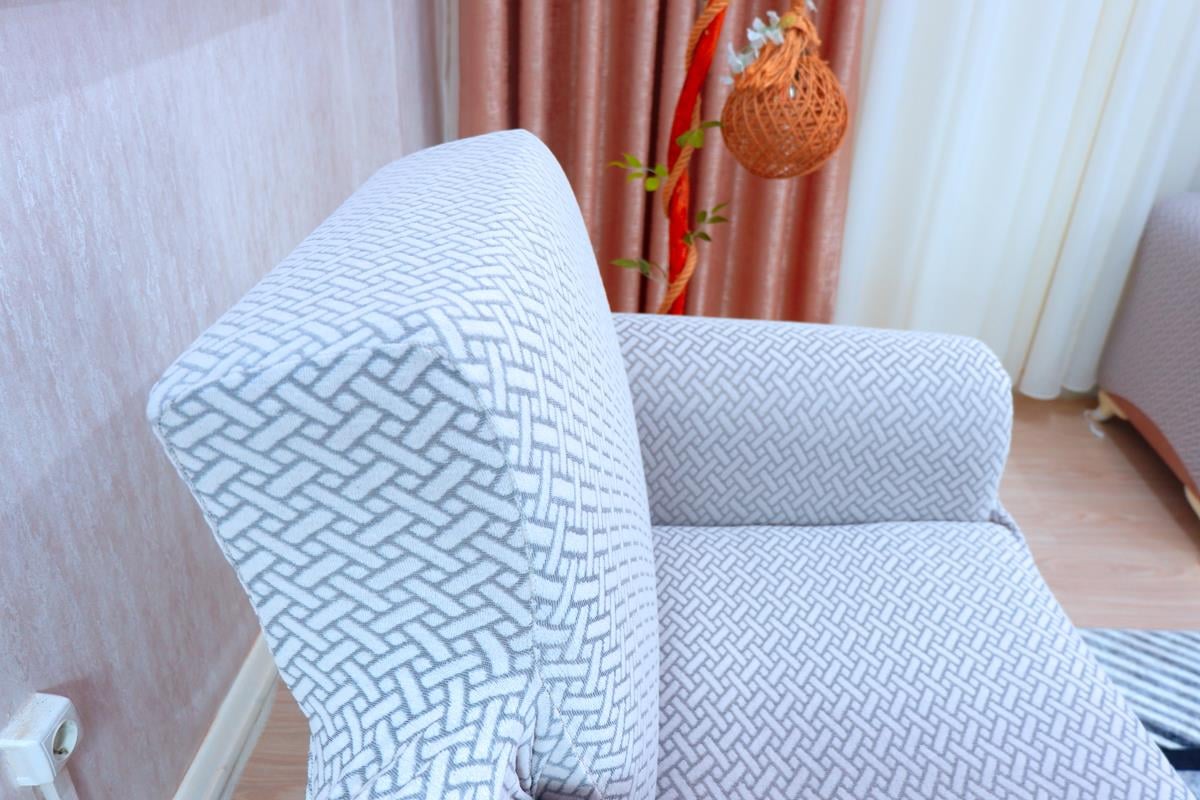 Jakarlı Tekli Koltuk Örtüsü Hasır Desen - Gri