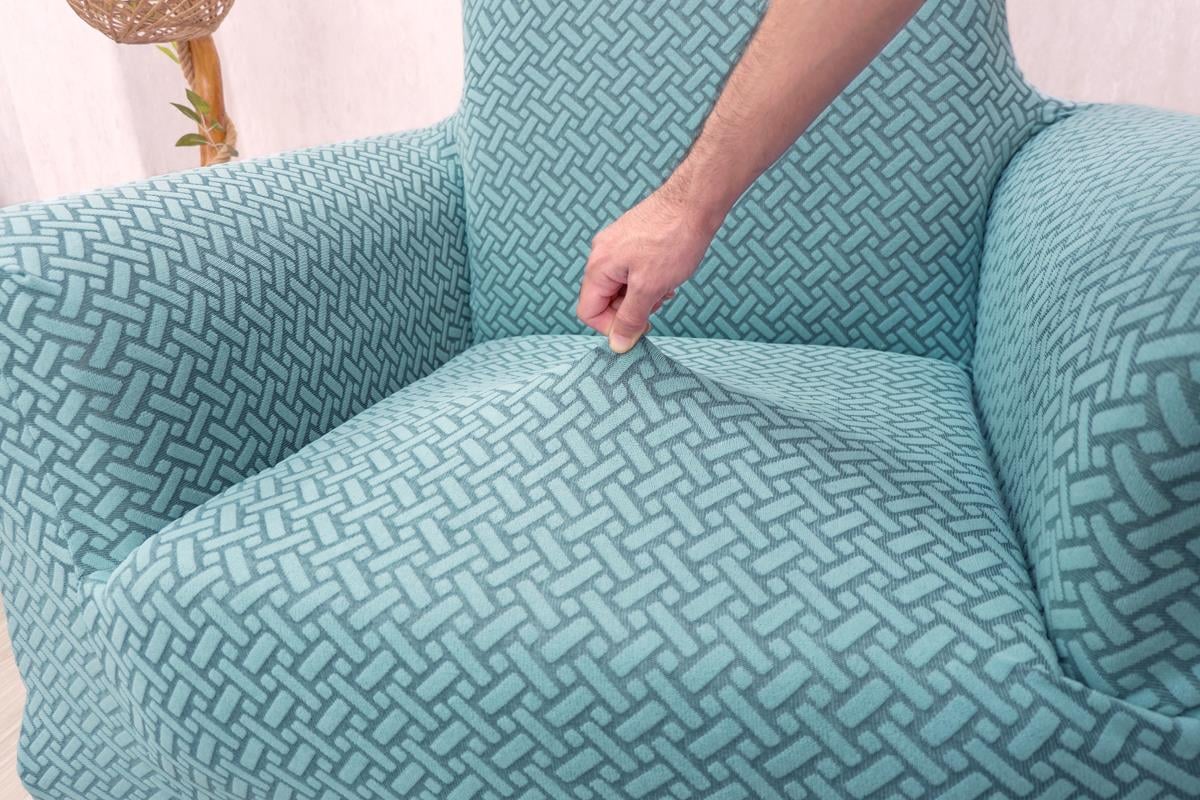 Jakarlı Tekli Koltuk Örtüsü Hasır Desen - Yeşil