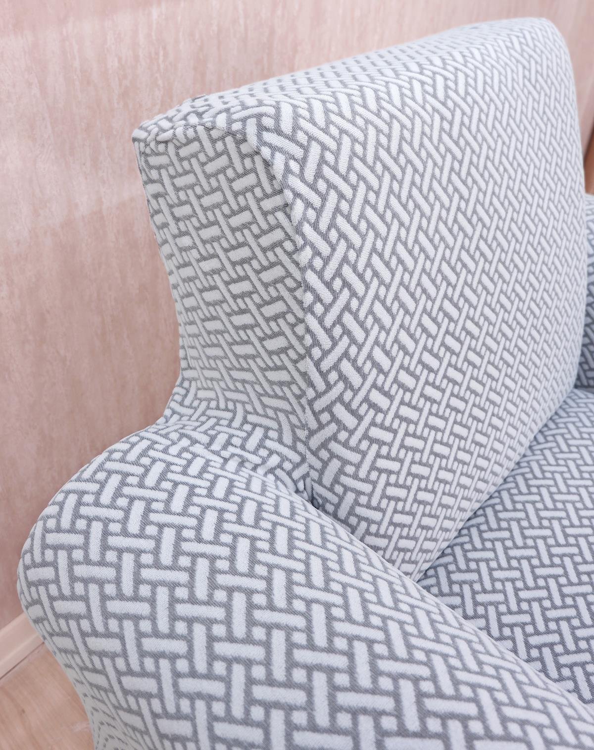 Jakarlı Tekli Koltuk Örtüsü Hasır Desen - Açık Gri