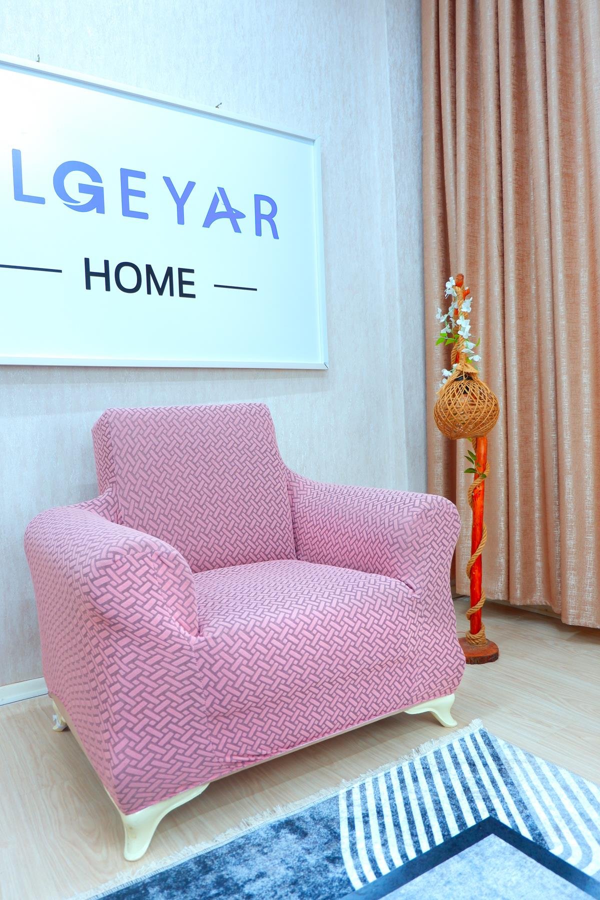 Jakarlı Tekli Koltuk Örtüsü Hasır Desen - Pembe