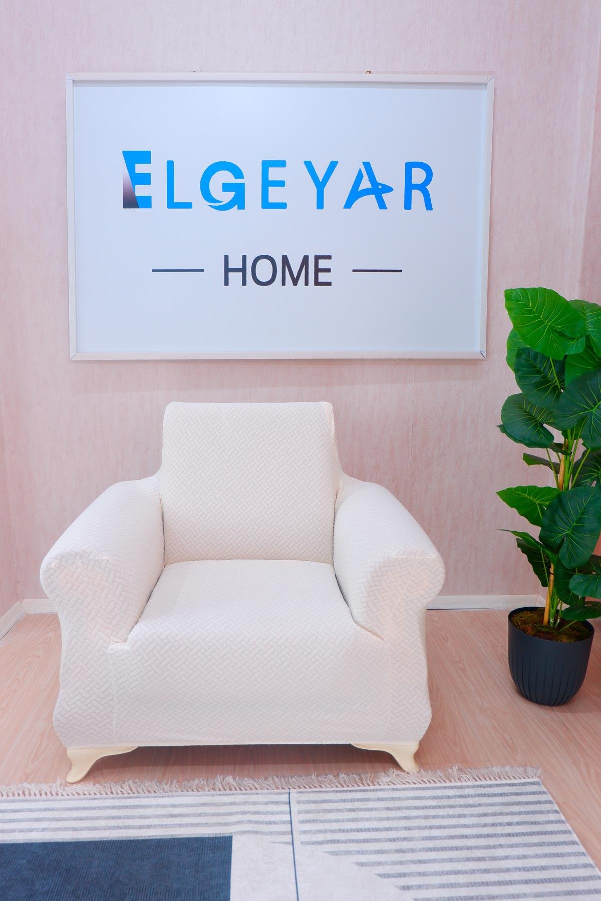 Jakarlı Tekli Koltuk Örtüsü Hasır Desen - Beyaz