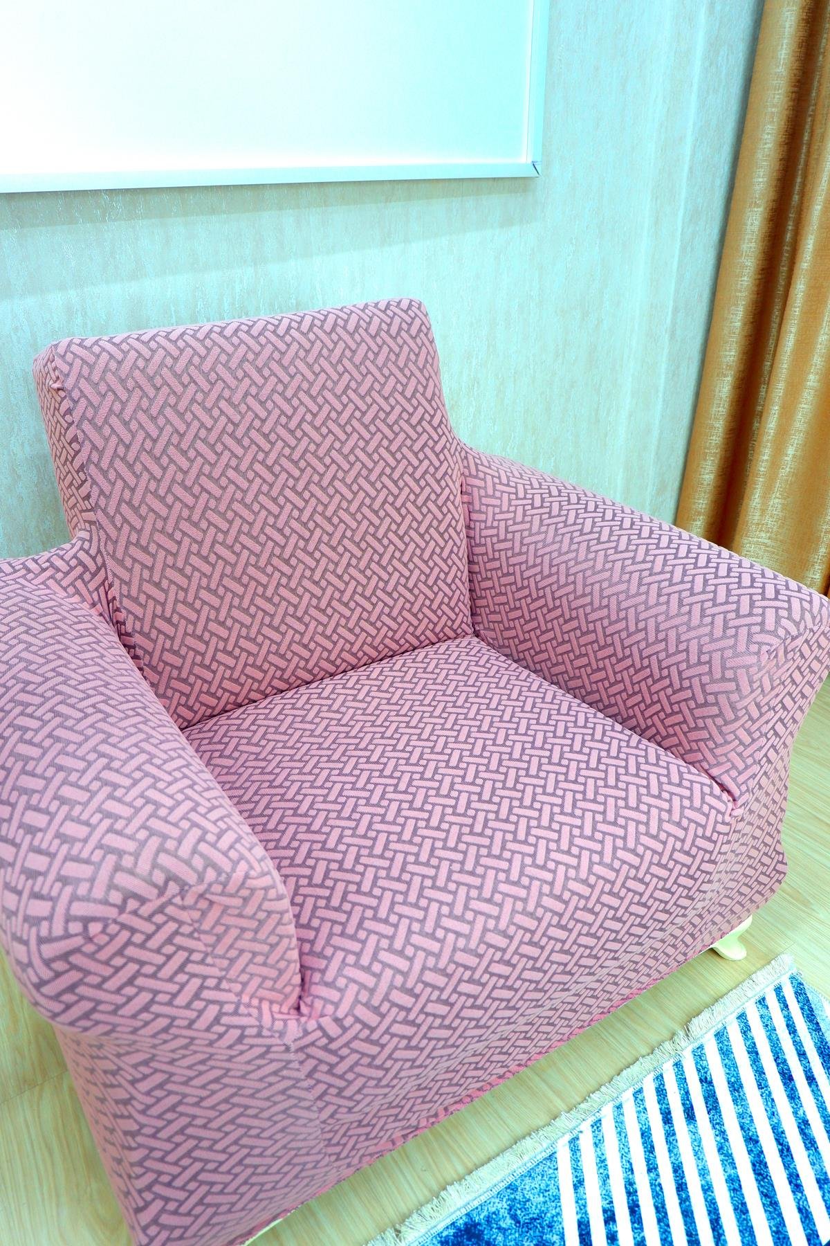 Jakarlı Tekli Koltuk Örtüsü Hasır Desen - Pembe