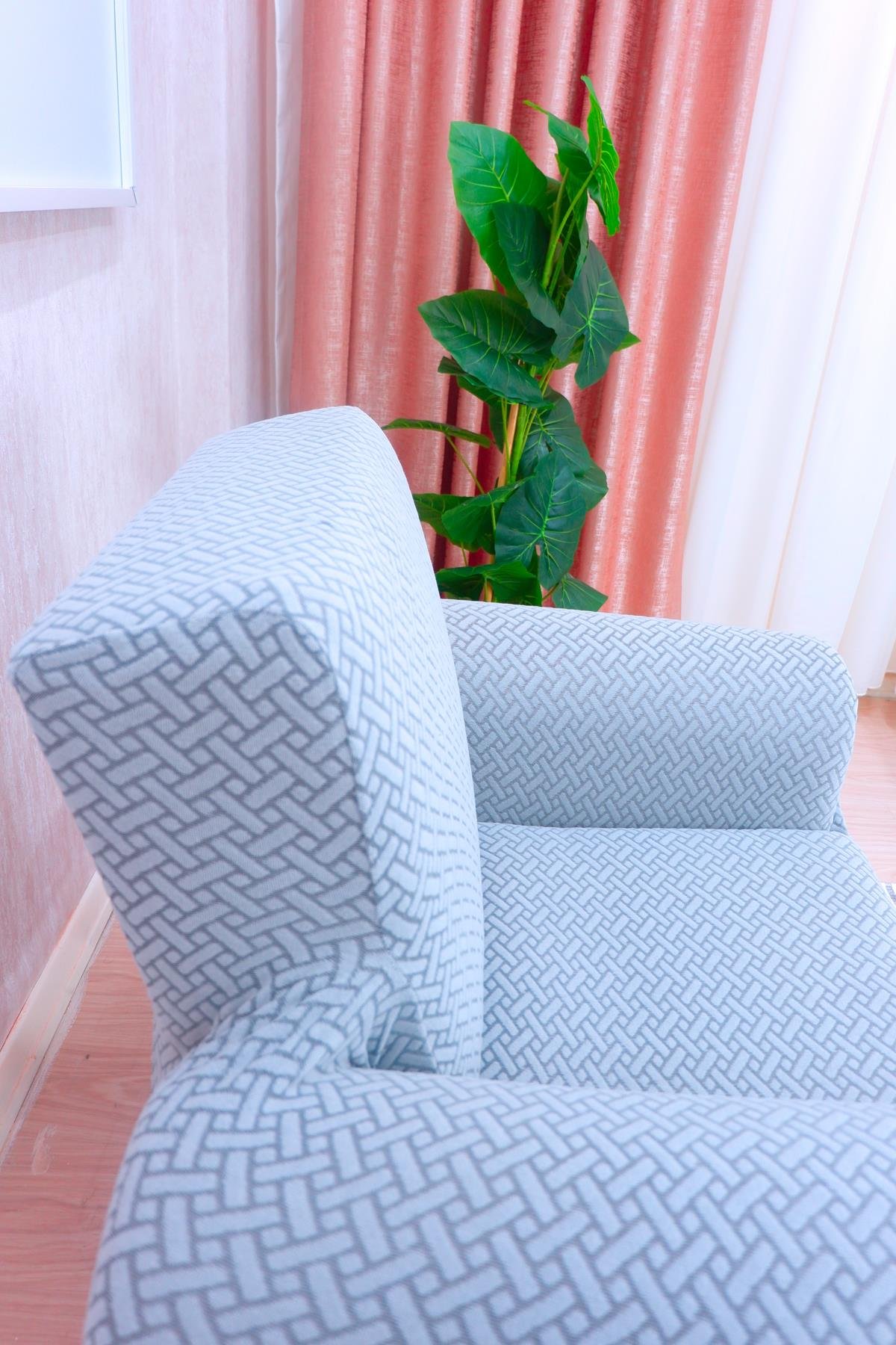 Jakarlı Tekli Koltuk Örtüsü Hasır Desen - Koyu Gri