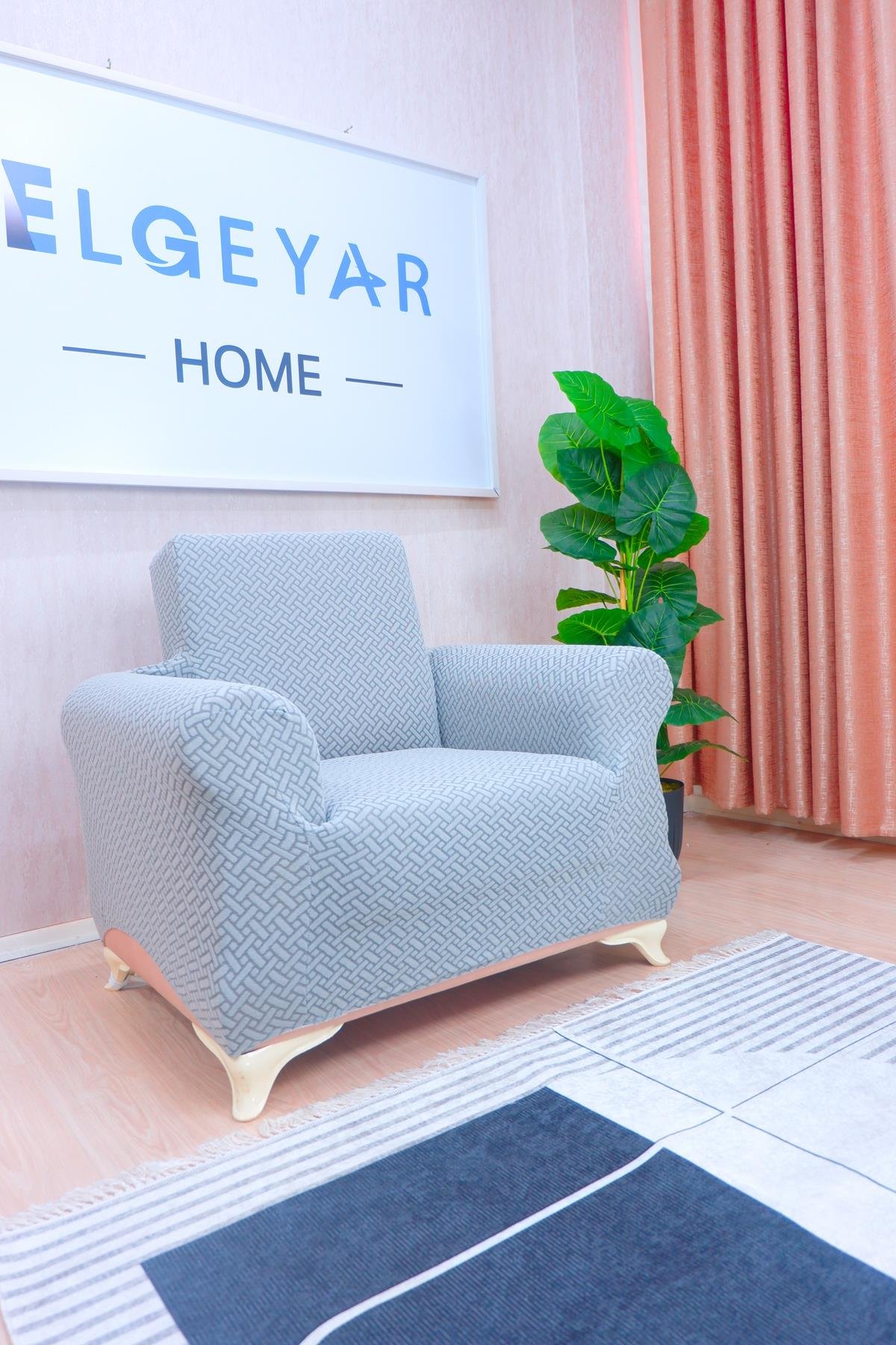 Jakarlı Tekli Koltuk Örtüsü Hasır Desen - Koyu Gri