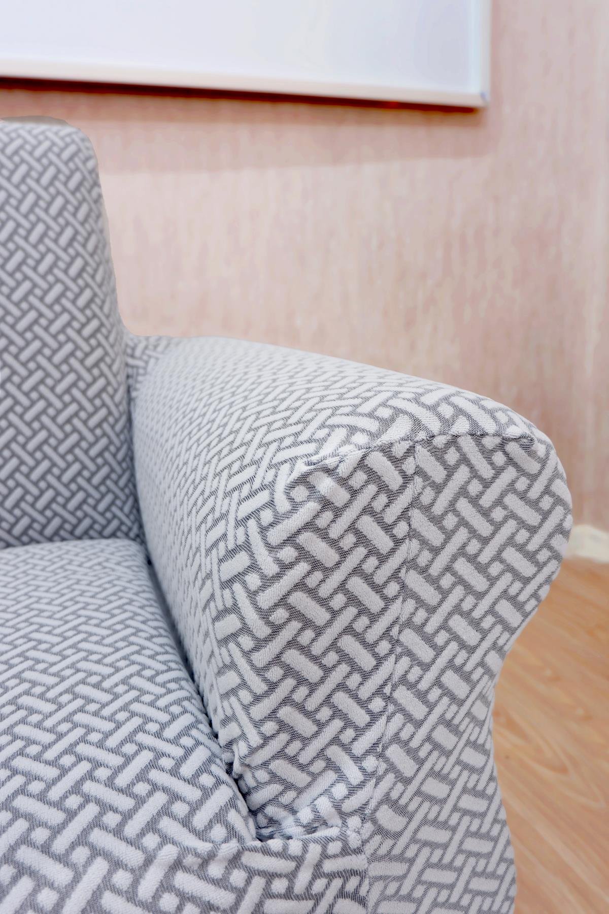 Jakarlı Tekli Koltuk Örtüsü Hasır Desen - Açık Gri