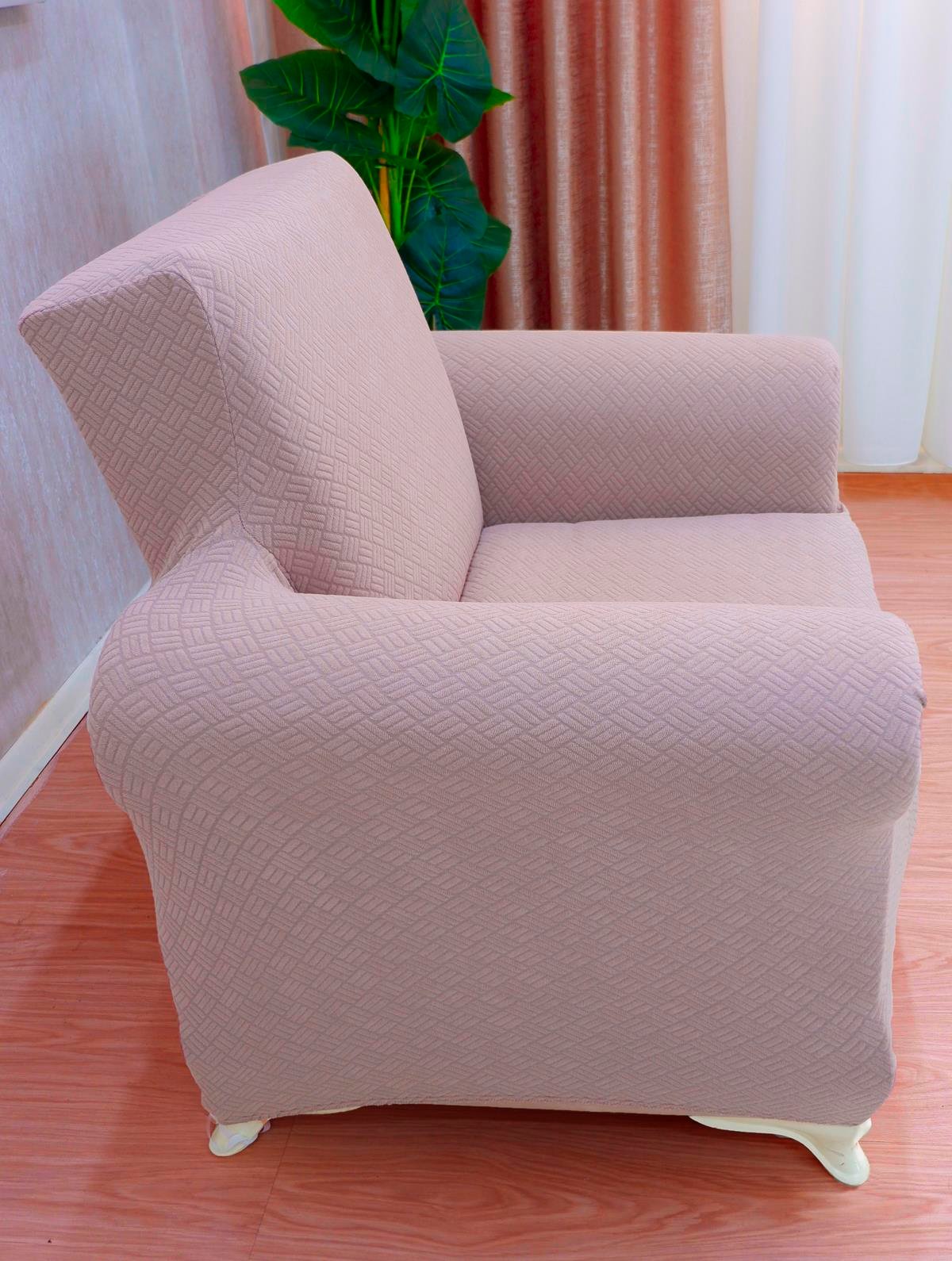 Jakarlı Tekli Koltuk Örtüsü Sepet Desen -  Vizon