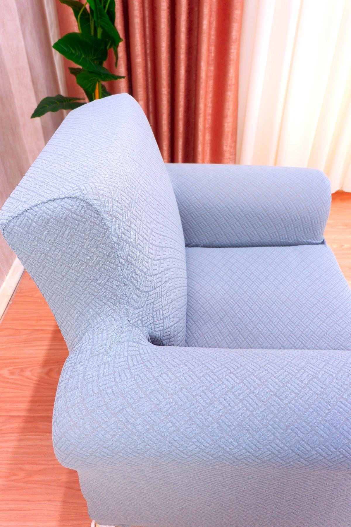 Jakarlı Tekli Koltuk Örtüsü Sepet Desen -  Gri