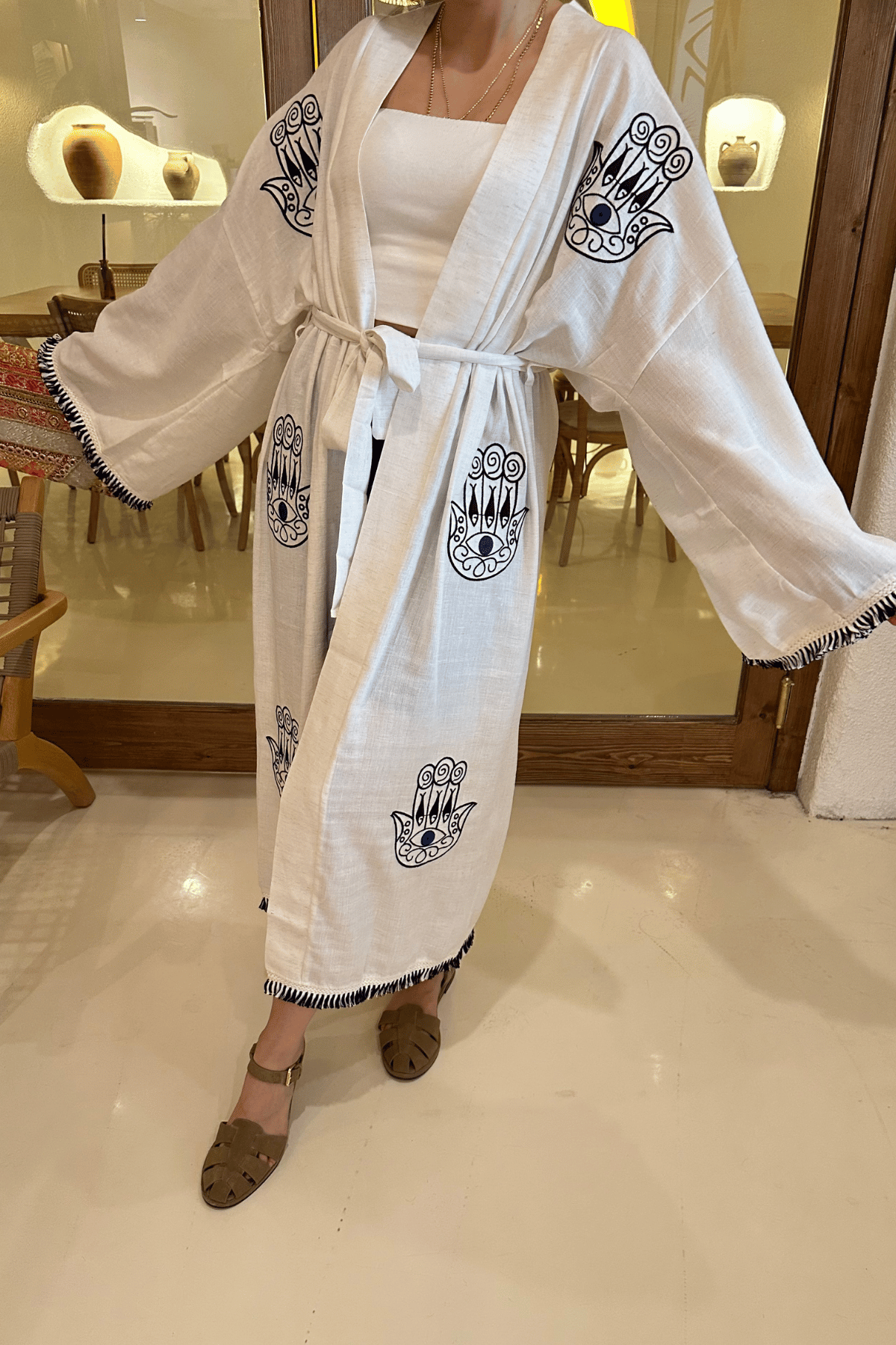 %100 pamuk nakışlı kimono