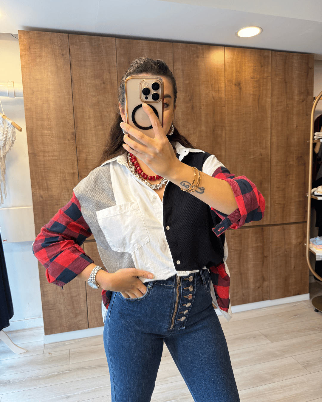 Asimetrik Kesim Patchwork Gömlek