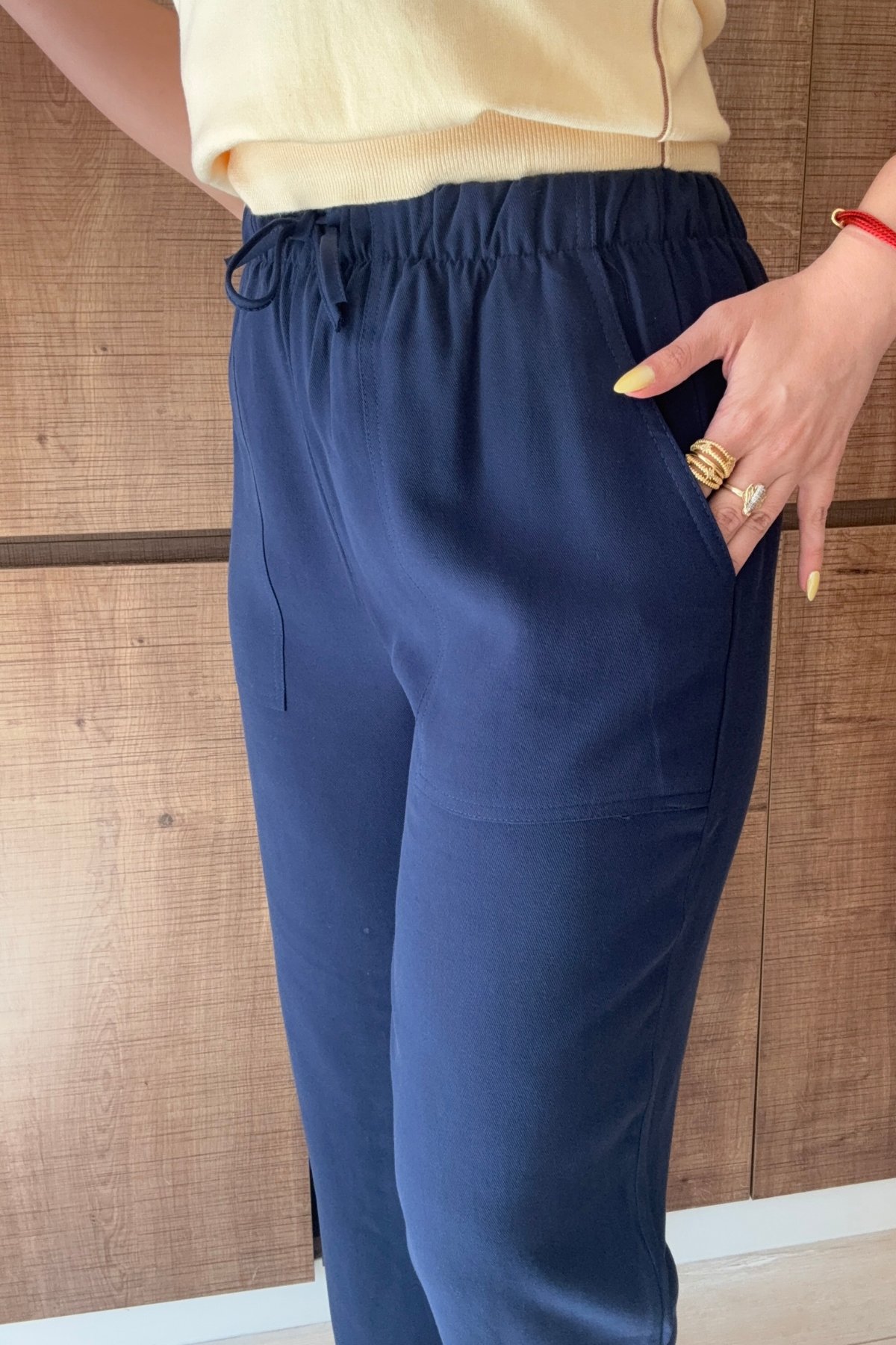 Bel büzgülü tencel pantolon