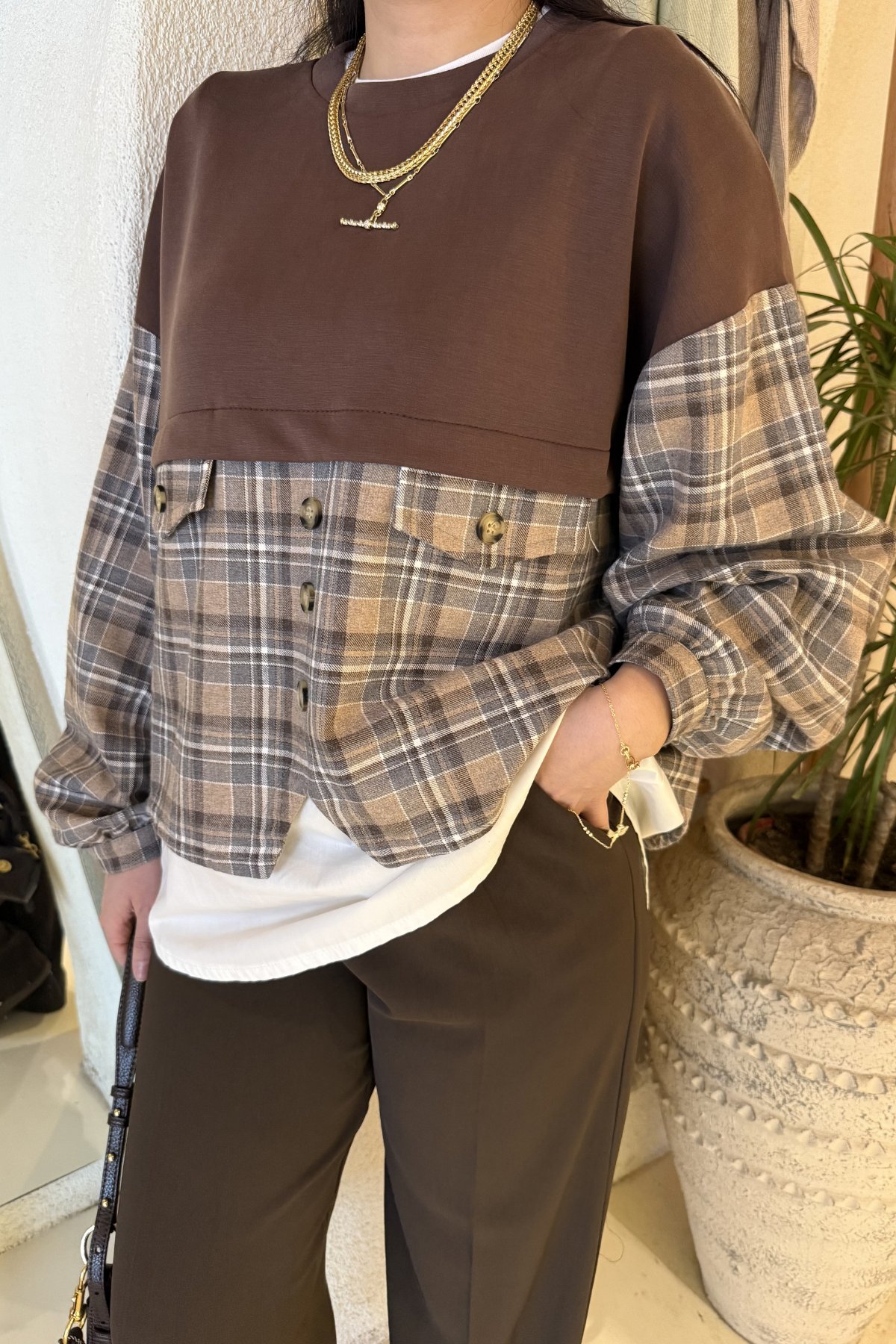 Tasarım Gömlek Parça Detay Modal Sweatshirt