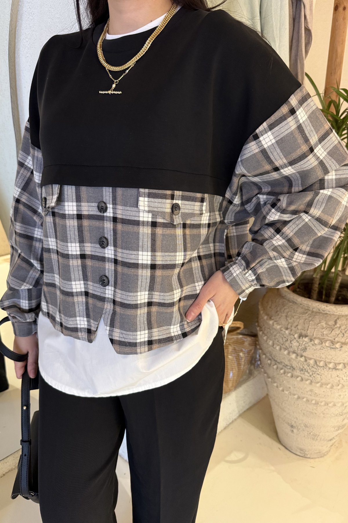 Tasarım Gömlek Parça Detay Modal Sweatshirt