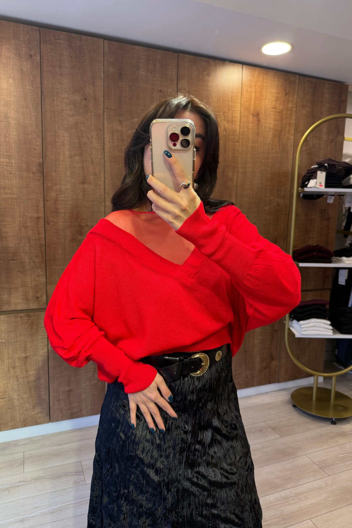 Transparan tül detay premium doku triko bluz