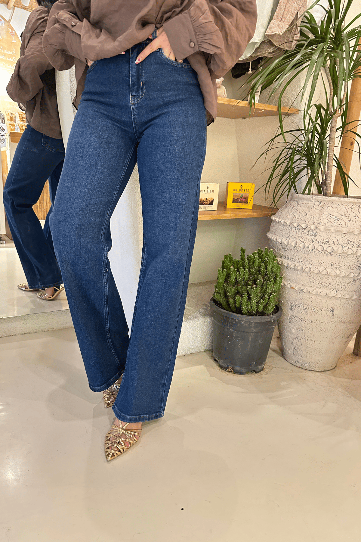 Yüksek bel likralı straight jean 