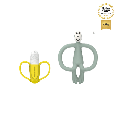 Matchstick Monkey Banana-Silikon Diş Kaşıyıcı Hediye Seti / Mint yesili