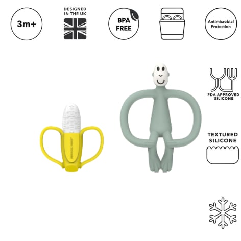 Matchstick Monkey Banana-Silikon Diş Kaşıyıcı Hediye Seti / Mint yesili