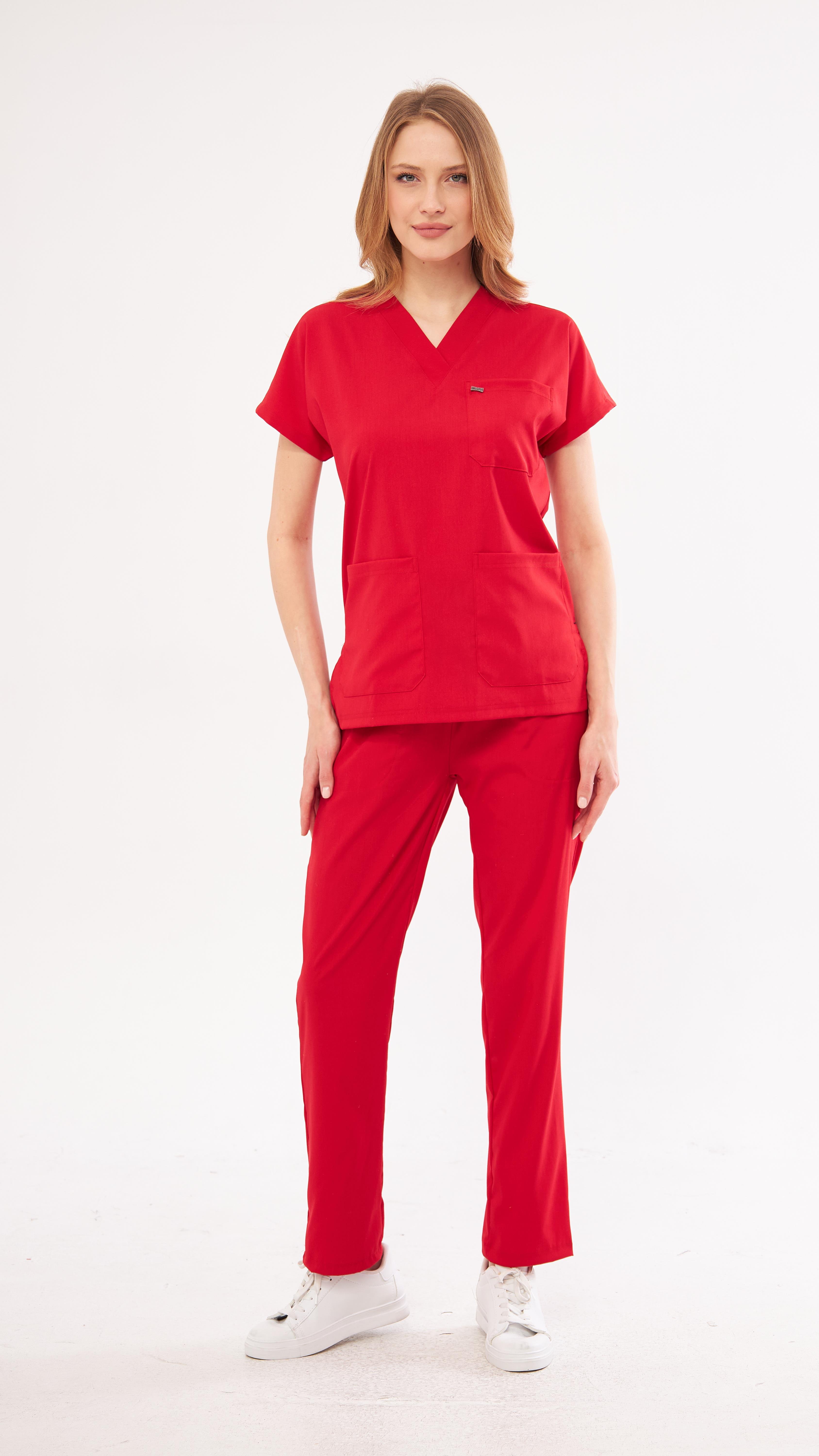 Kırmızı Greys Scrubs Takım 