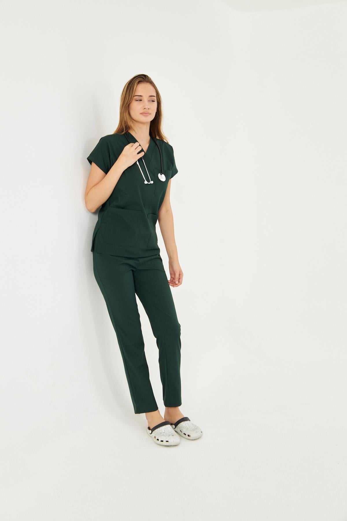 Ördek Başı Yeşili  Likralı Greys Scrubs TakımTıpmod | Scrubs, Hemşire Forması ve Sabo Terlikte Güvenilir AdresKadın Scrubs Takım