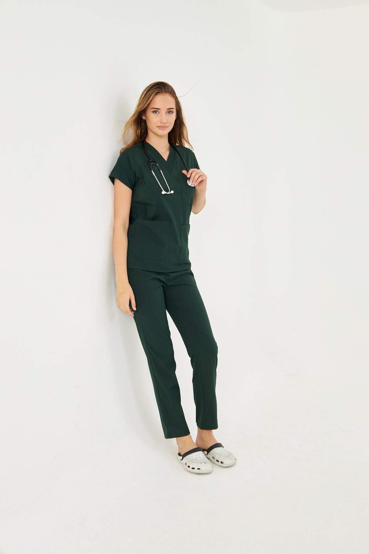 Ördek Başı Yeşili  Likralı Greys Scrubs TakımTıpmod | Scrubs, Hemşire Forması ve Sabo Terlikte Güvenilir AdresKadın Scrubs Takım