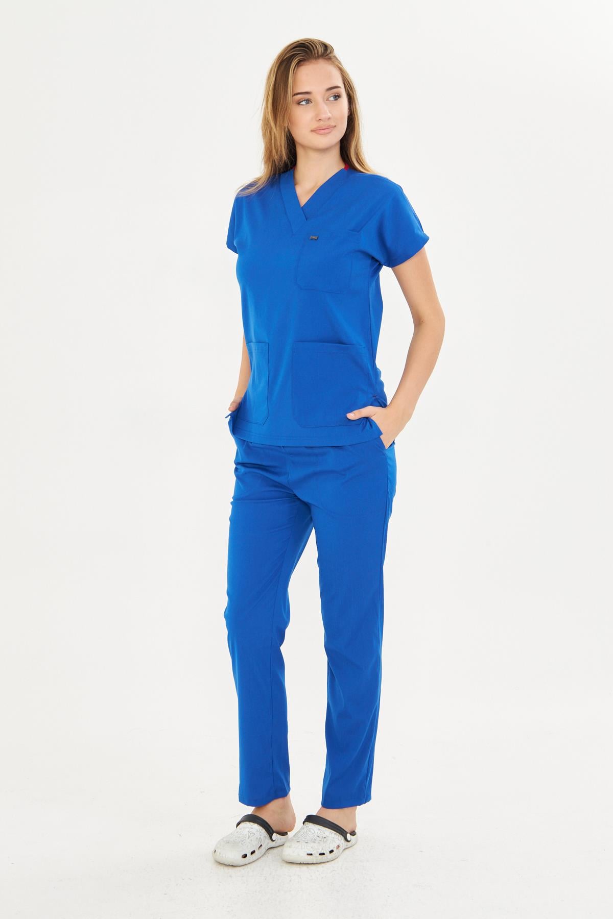 Saks Mavi  Likralı Greys Scrubs TakımTıpmod | Scrubs, Hemşire Forması ve Sabo Terlikte Güvenilir AdresKadın Scrubs Takım