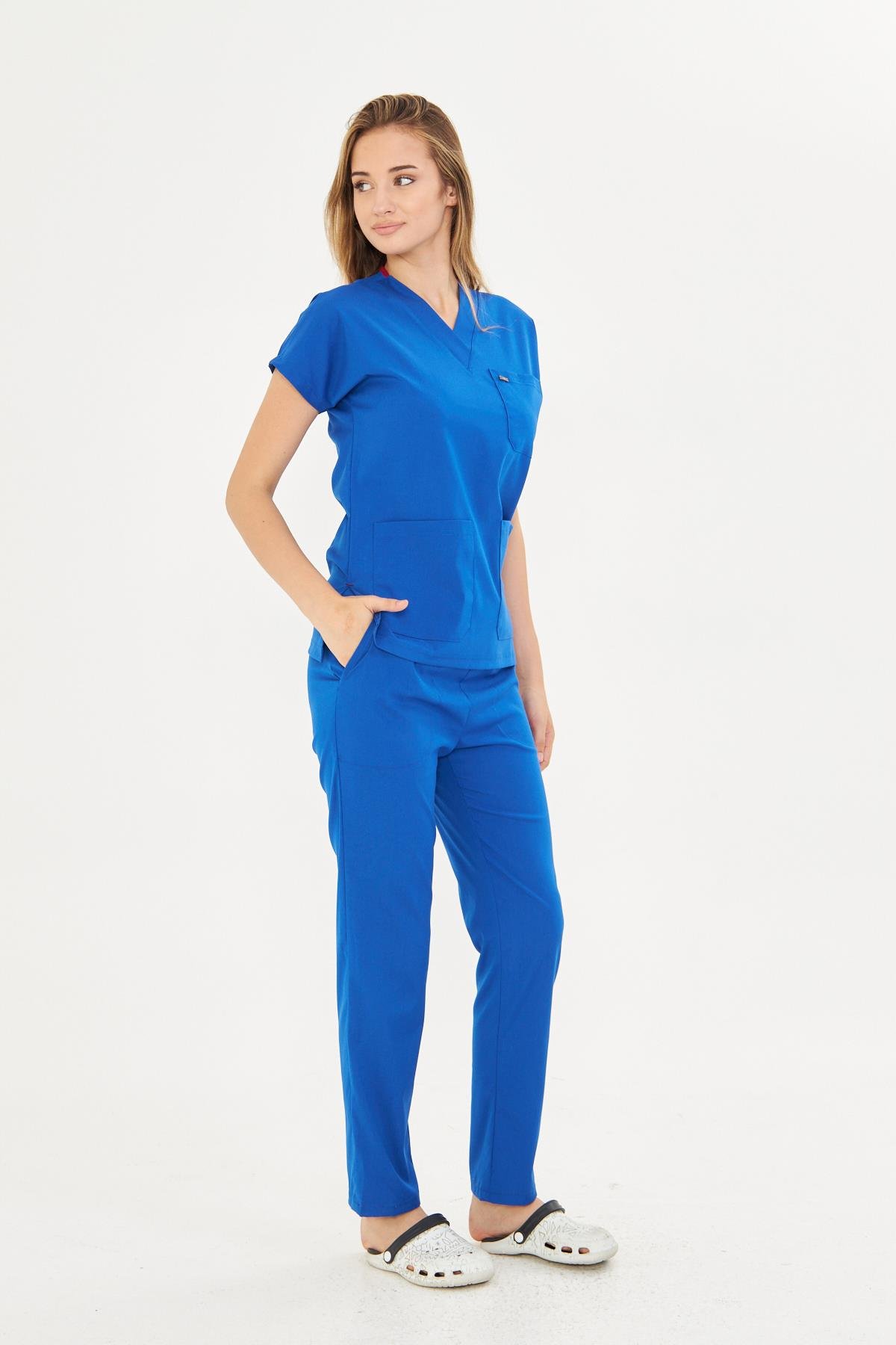 Saks Mavi  Likralı Greys Scrubs TakımTıpmod | Scrubs, Hemşire Forması ve Sabo Terlikte Güvenilir AdresKadın Scrubs Takım