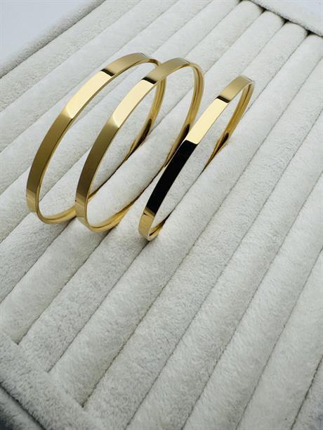 3'lü Kalın Ajda Çelik Bilezik (Gold) 2024-01 (iç çap 6cm)