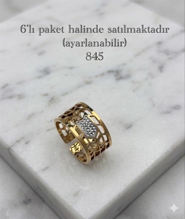 6'Lı Tasarım  Çelik Yüzük (Gold) 127