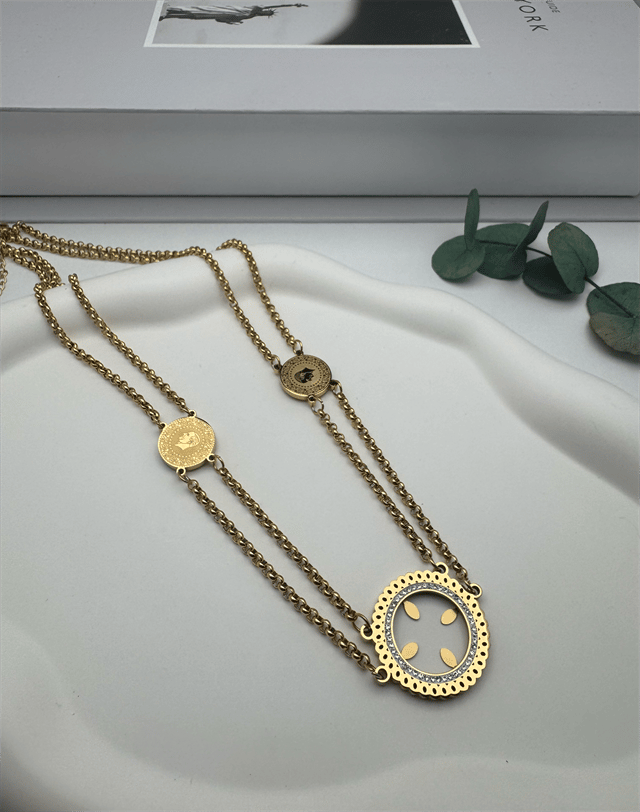 Çeyrek Takmalı  Çelik Kolye (Gold)  0106174