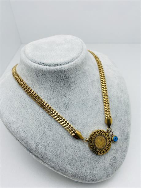 Çeyrekli Çelik Kolye (Gold) 010683