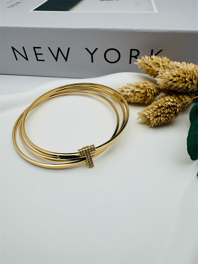 Charmlı Ajda Bilezik T Harfi  (Gold) 6mm 22062