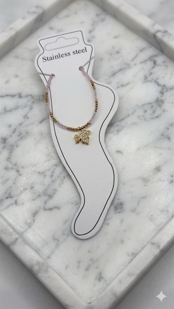 Doğal Taş Çelik Halhal (Gold) Hb 02352