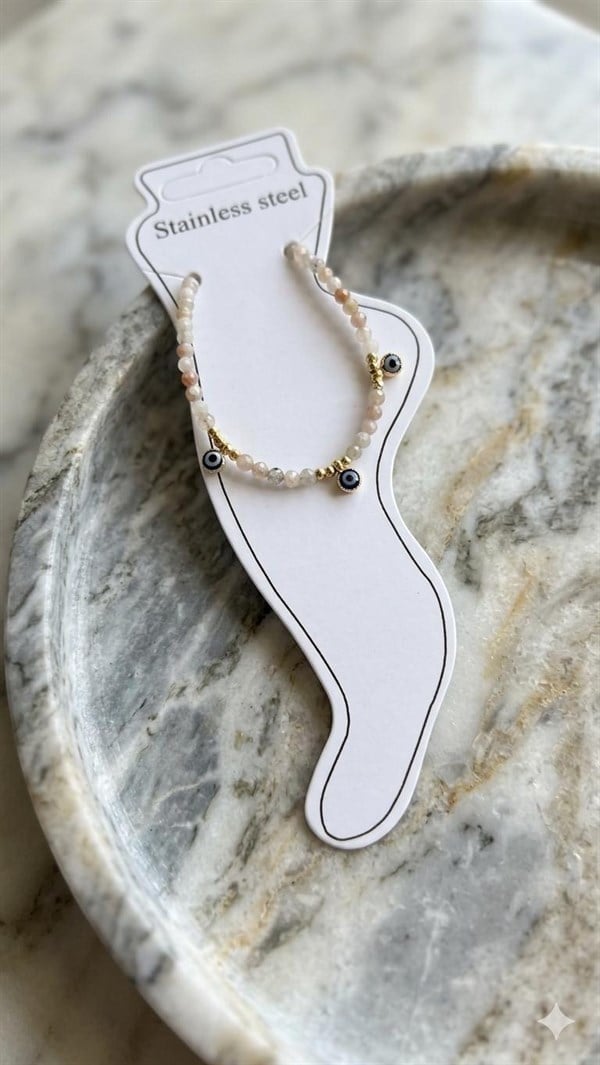 Doğal Taş Çelik Halhal (Gold) Hb 02361