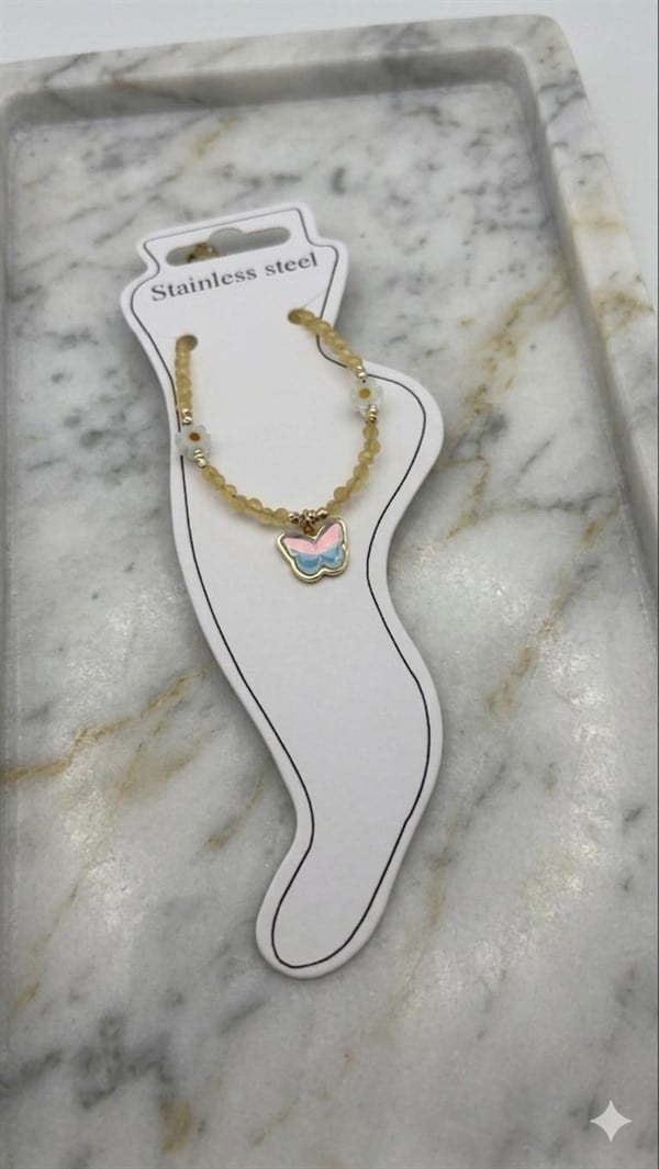 Doğal Taş Çelik Halhal (Gold) Hb 02371