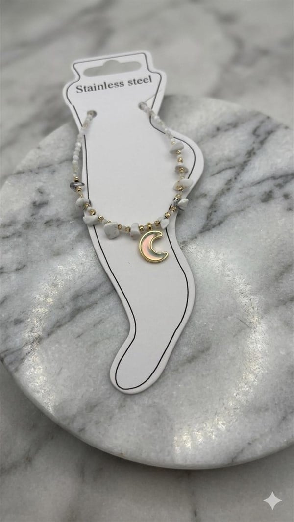 Doğal Taş Çelik Halhal (Gold) Hb 02380
