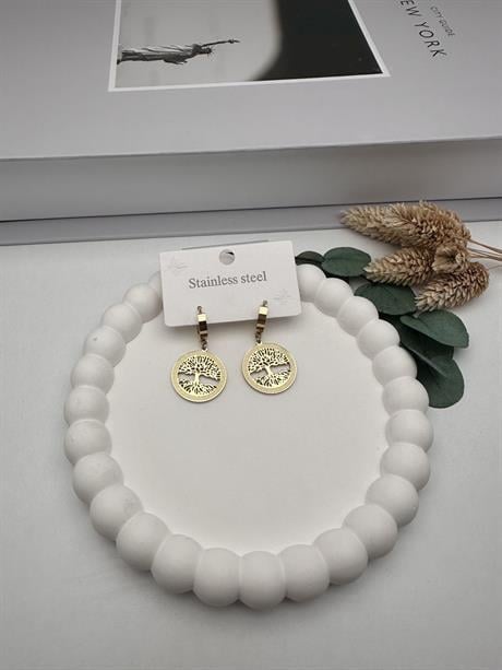 Hayat Ağacı çelik  Küpe KP430 (Gold)