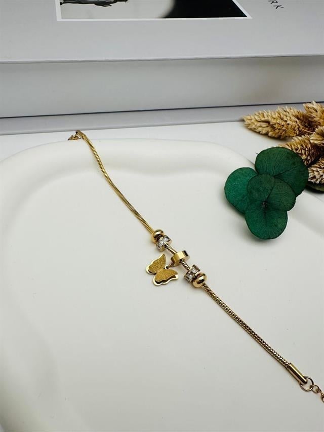 Kelebek Detaylı Çelik Bileklik (Gold) Blk 295