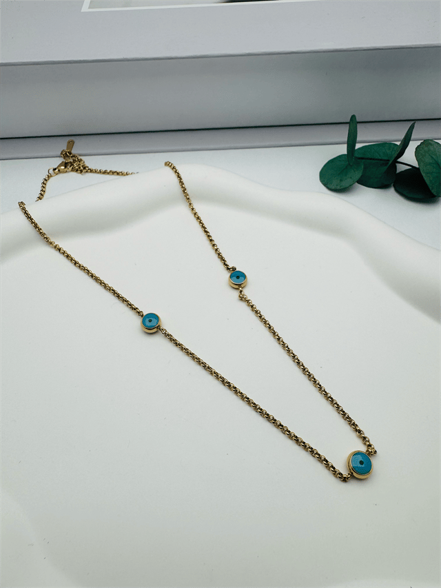Nazar Boncuklu Çelik Kolye (Gold) 0106106