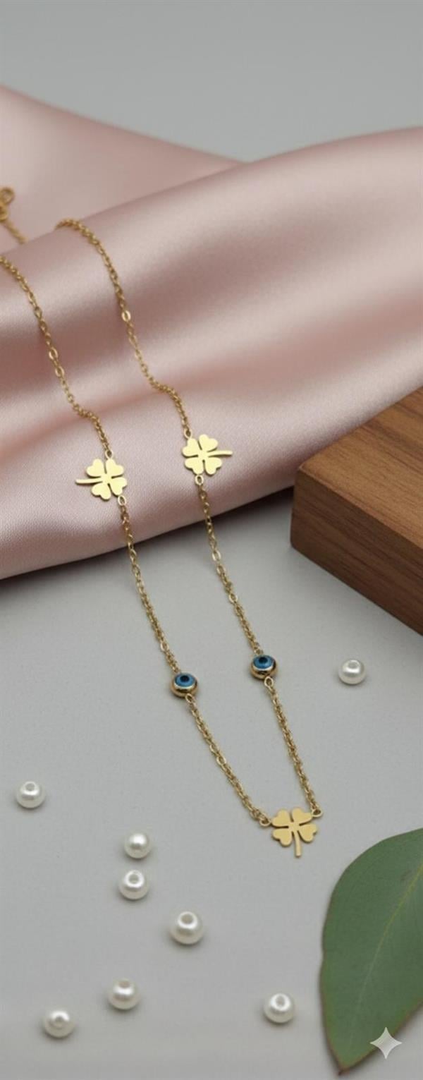 Nazar Boncuklu Çelik Kolye (Gold) 010719