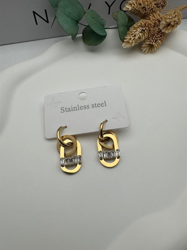 Taşlı Çelik Küpe (Gold) Kp459-01