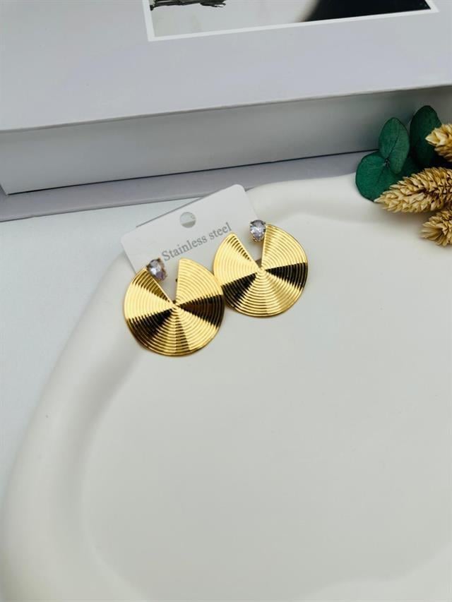 Taşlı Tasarım Çelik Küpe (Gold) Kp518