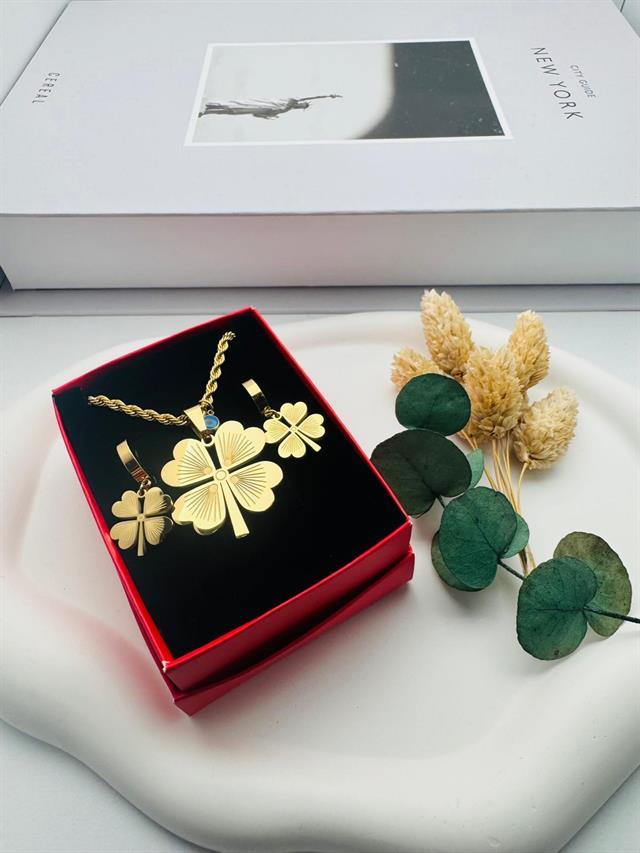 Yonca Çelik Kolye ve Küpe (Gold) 0106337