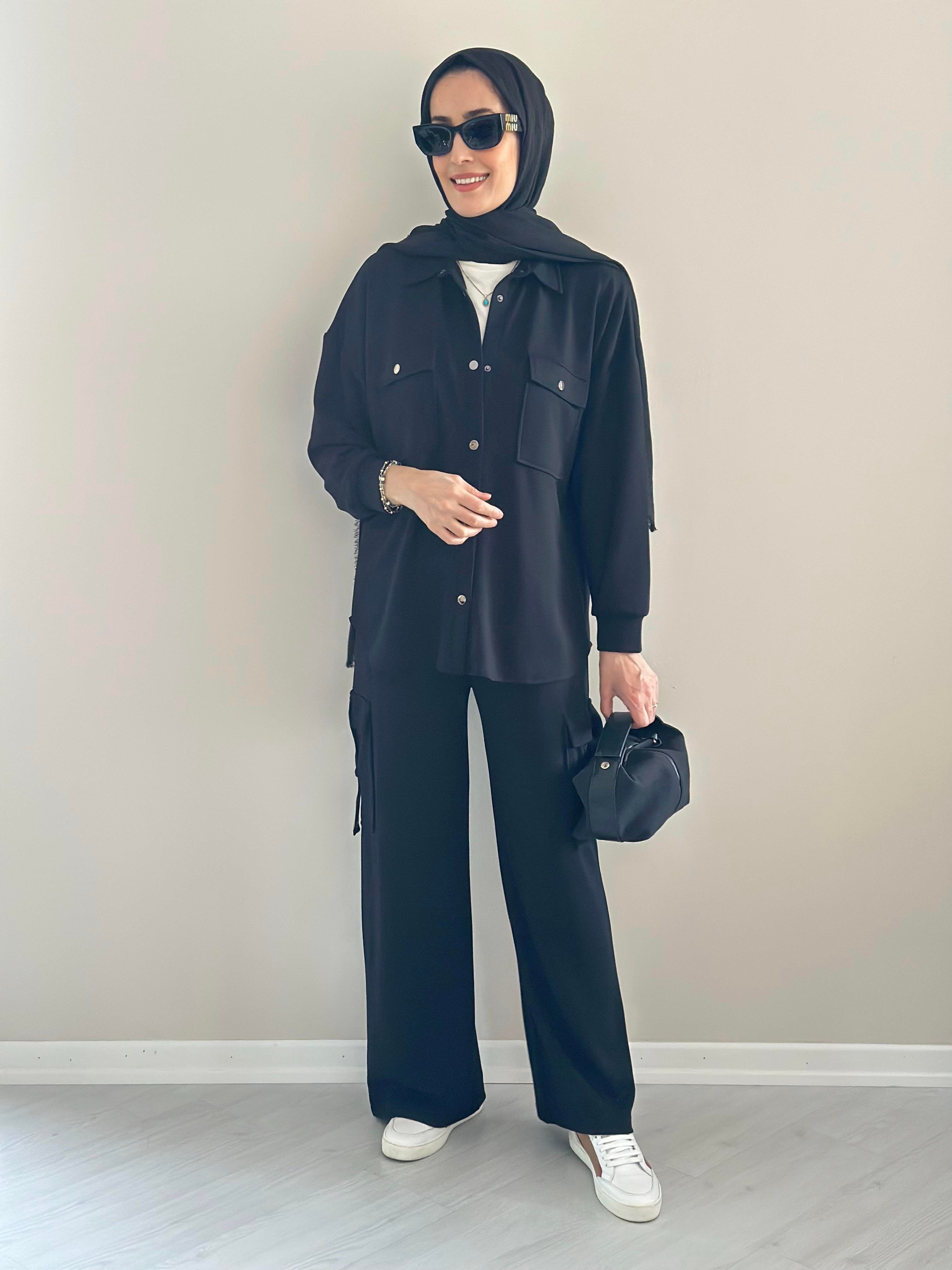 Alien Gömlek  Pantolon Modal Takım Siyah 