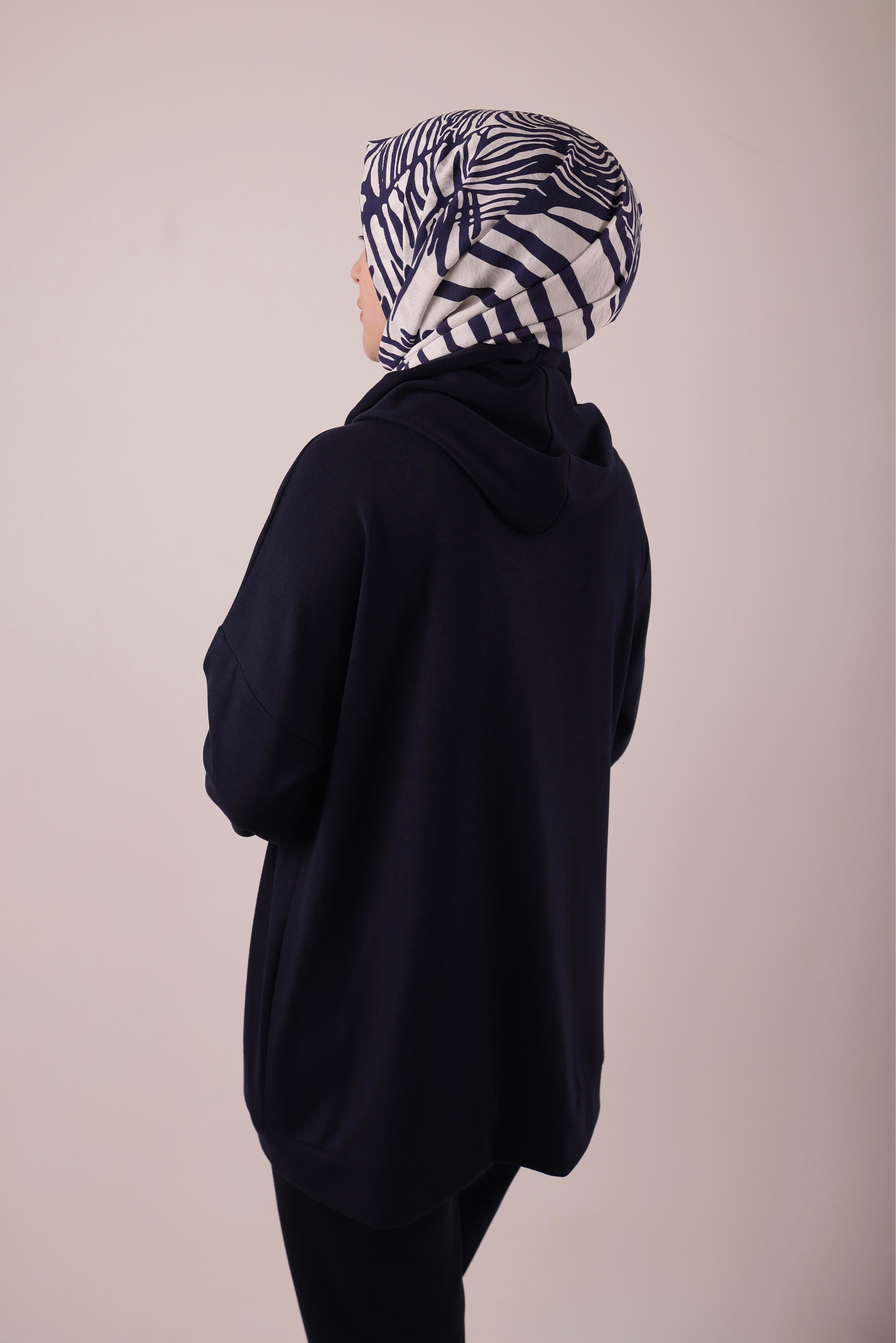 Emma Kapşonlu Modal Likralı Siyah Eşofman Takımı