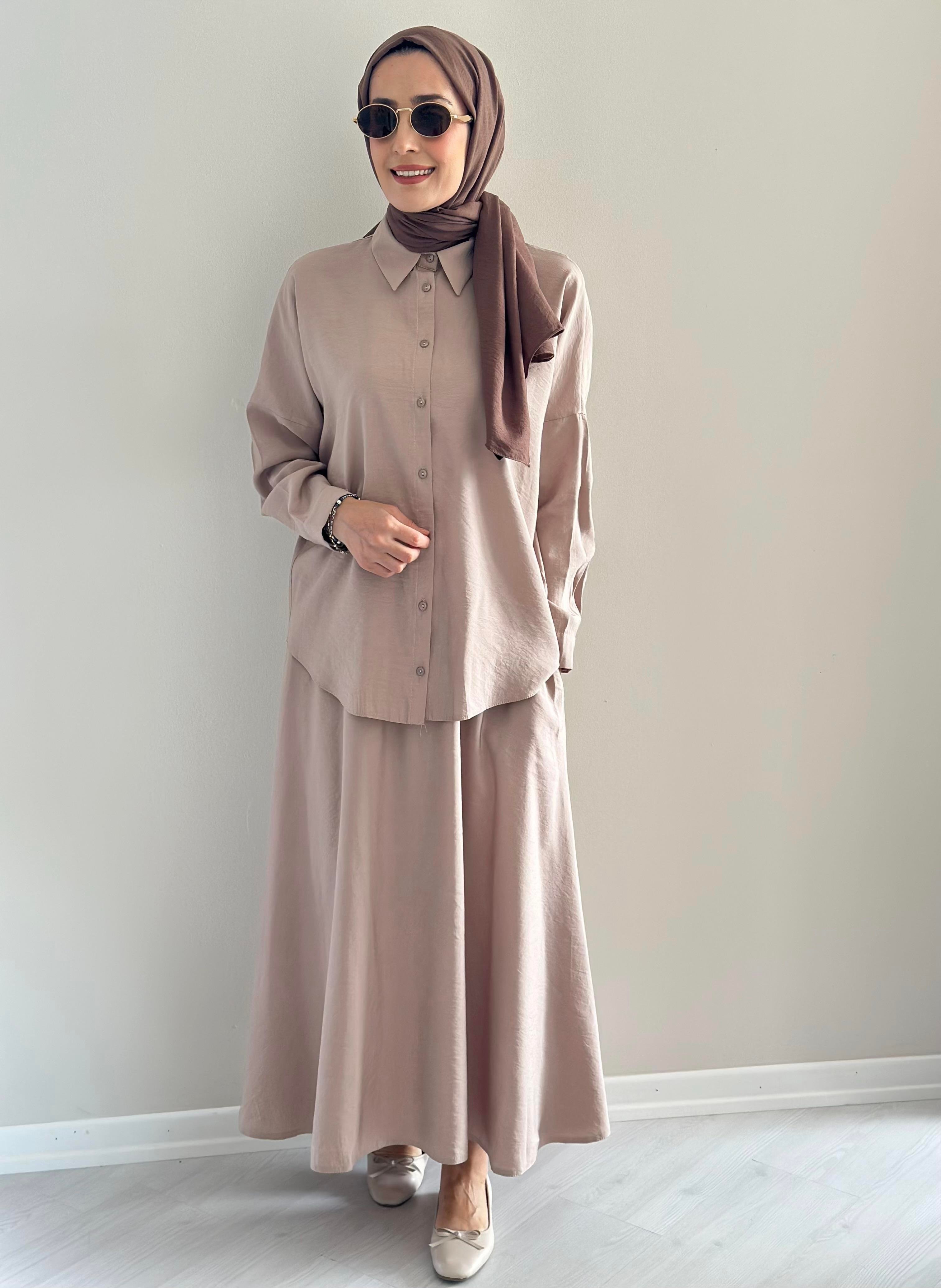 Milano Bej Gömlek  Etek  Takım 