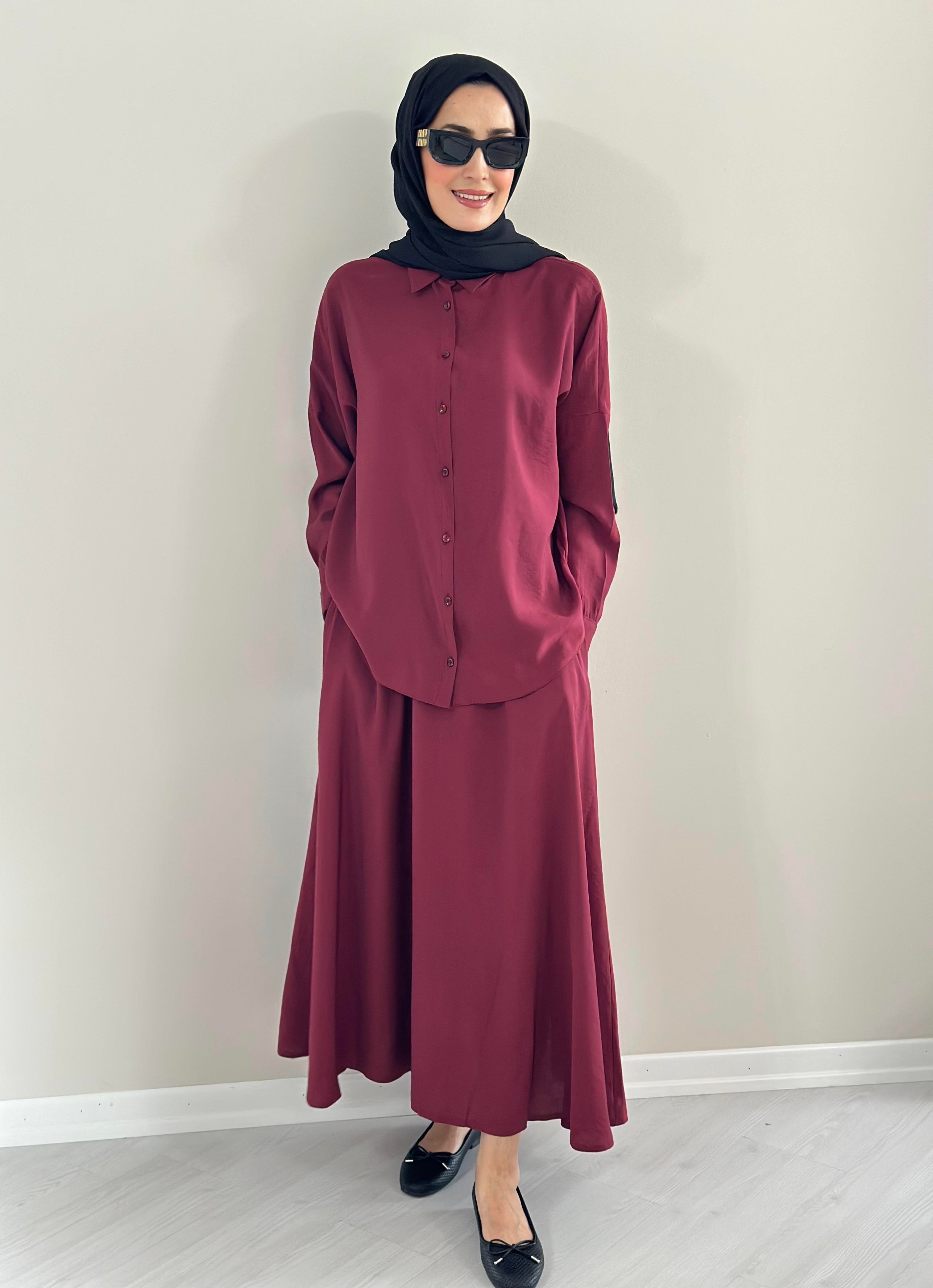 Milano Bordo   Gömlek  Etek  Takım